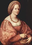 Jacopo Pontormo, Portrat einer Dame mit Spindelkorbchen